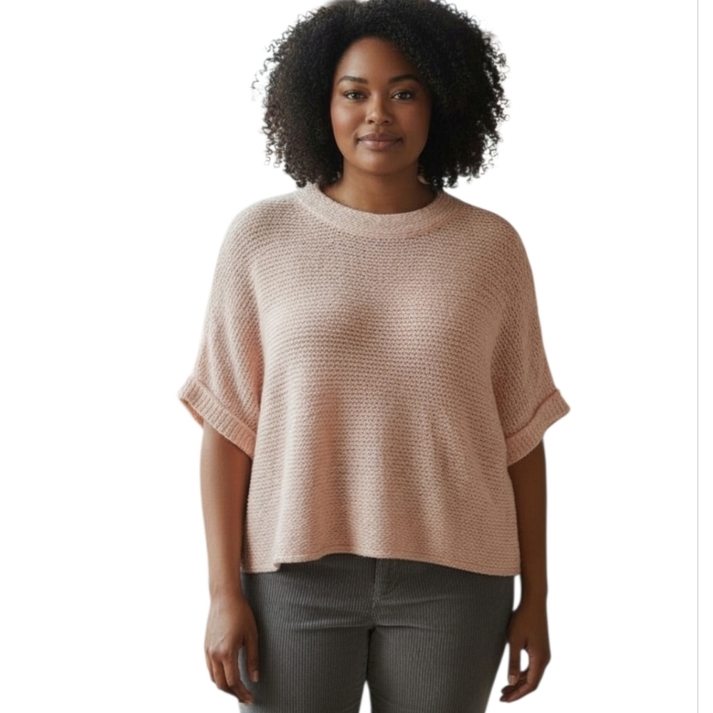 Land's End Oversized Slouchy Chunky Knit Soft Girl Blush Pink Wool Blend Sweater